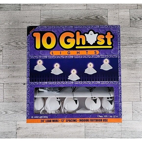Halloween 10 Ghost String Lights 24" Long Indoor Outdoor Decor w/ Box - Picture 1 of 4